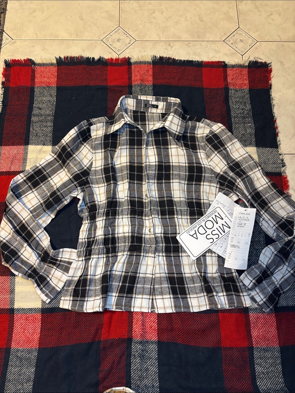 Miss Moda Girls' Black & White Plaid Button-Front Shirt